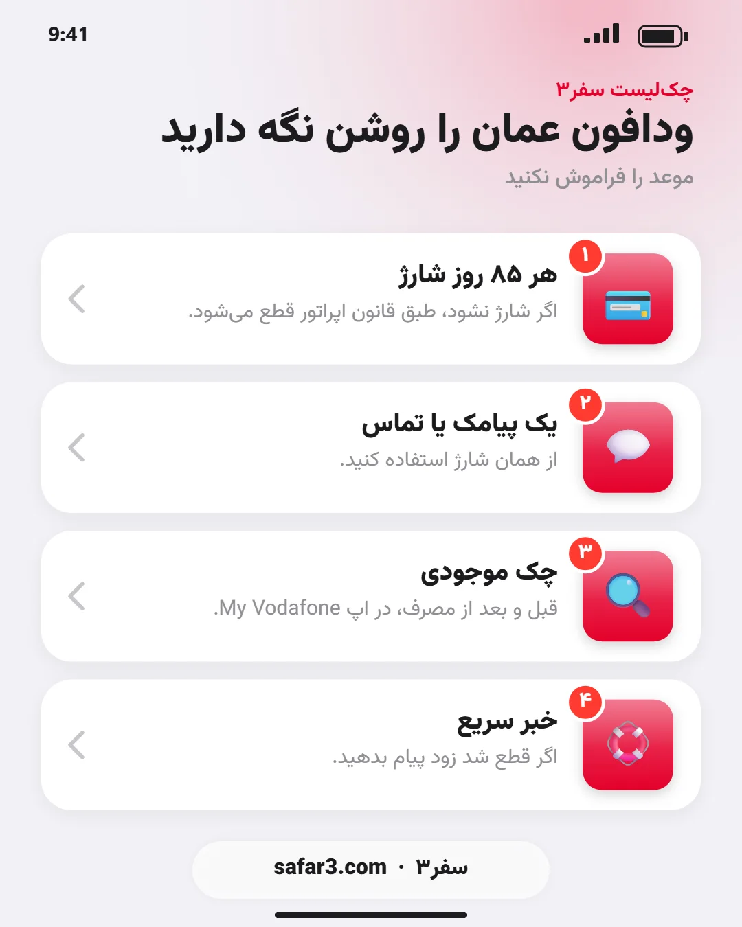 چک‌لیست فعال ماندن خط ودافون عمان