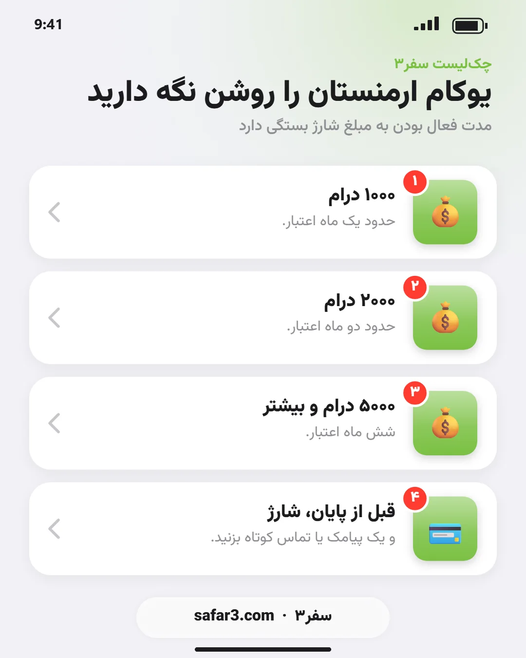 چکلیست فعال ماندن خط یوکام ارمنستان