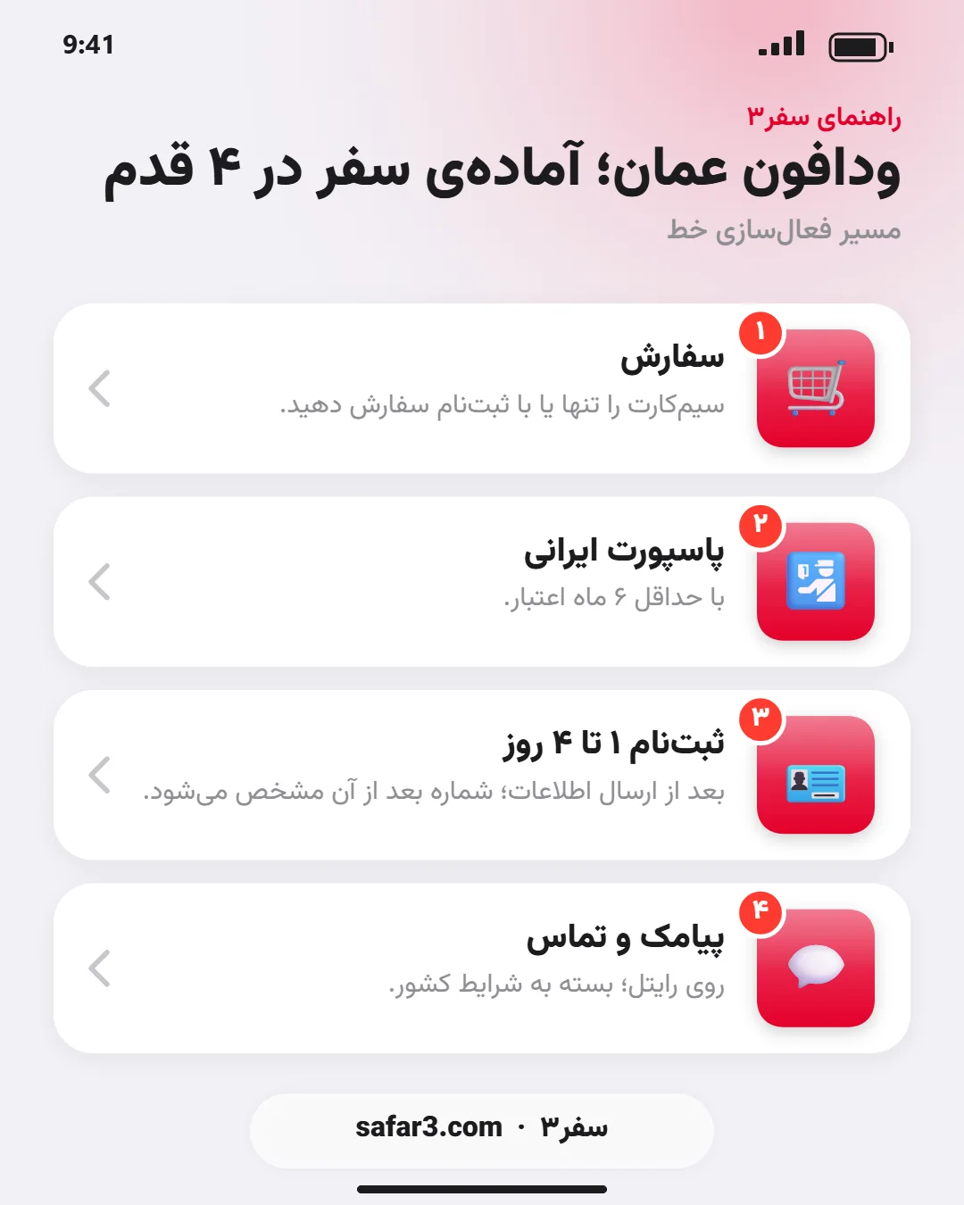 راهنمای فعال‌سازی سیم کارت ودافون عمان در سفر۳